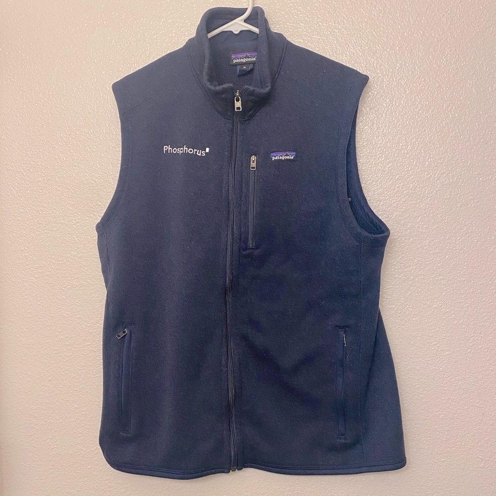 Patagonia Better Sweater Vest full zip navy blue Phosphorus logo embroidered XL